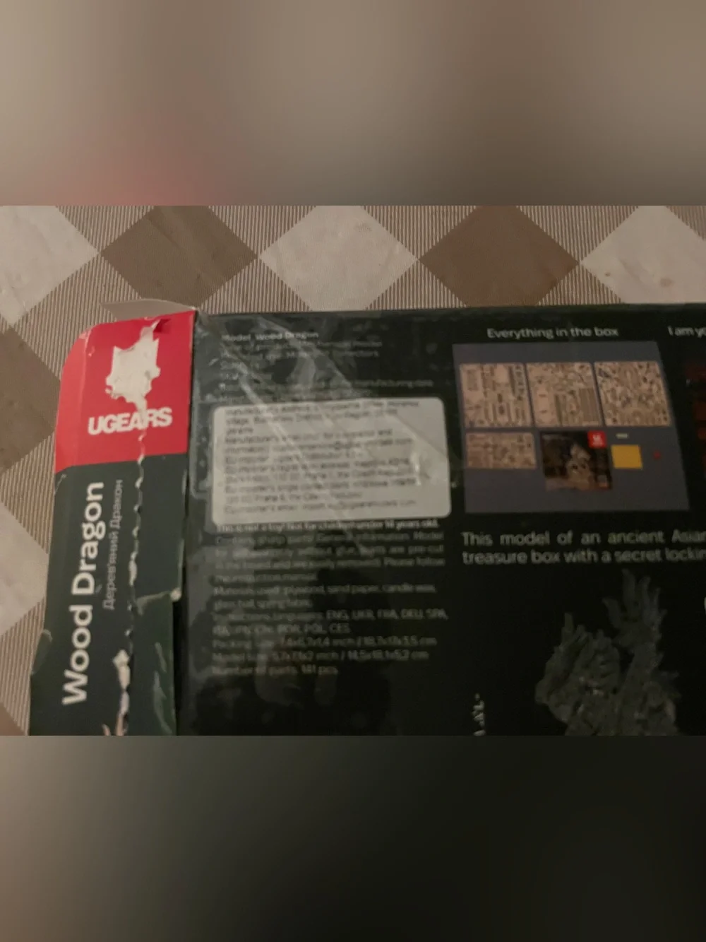 UGEARS Wood Dragon 3D Laser-Cut Puzzle Kit *1 page piece taped/box is taped*